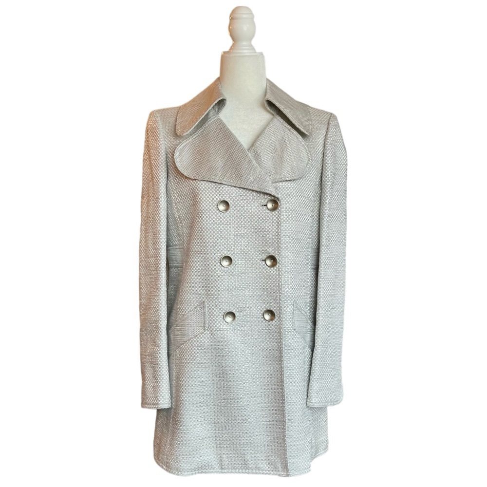NWT Ellen Tracey silver metallic double-breasted peacoat, size 10